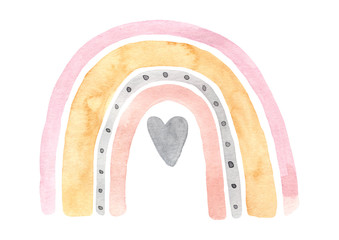 Watercolor hand painted cute rainbow. Illustration isolated on white background.