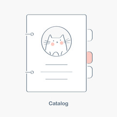 Address book, notebook, catalog, dossier, phone book, brochure or directory with binding pages. Cute funny flat outline isolated vector icon.