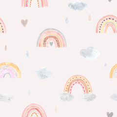 Watercolor hand painted cute rainbow. Illustration isolated on white background.