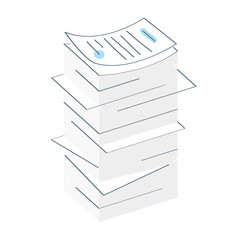 Paper stack, the pile of documents or bills, contracts. Paperwork and routine, research, analyzing process icon concept. Flat thin line vector illustration on white.