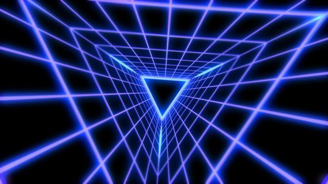 Retro Futuristic 80s Vaporwave Triangle Grid Synthwave Tunnel - 4K Seamless Loop Motion Background Animation