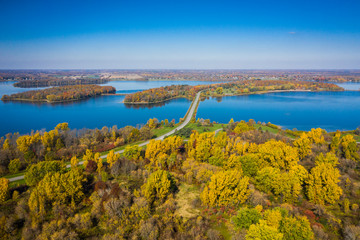 Fototapeta premium Autumn aerial view of St.Lawrence Park in the thousand islands, Canada