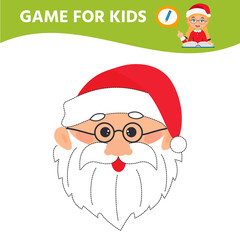 Game for children. Educational worksheet for preschool kids. Connect the dots and draw a funny Santa Claus. Christmas teme. Vector illustration