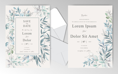 Elegant Watercolor Wedding Invitation Cards with Beautiful Leaves