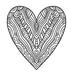 Decorative ornate heart. Coloring book page.