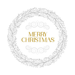 Floral wreath with Merry Christmas text. Christmas holidays greeting card hand drawn vector illustration.  Part of set.