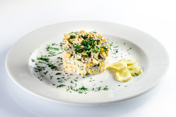 corn salad on a white background