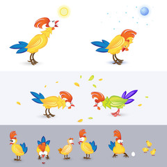 Obraz premium Set of Funny Cartoon Roosters. Character Design of Cocks Used for Books, Stickers or Posters