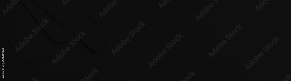 Poster black simple background empty space with envelop on left side.