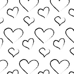 Cute romantic pattern with hand drawn heart. Hearts painted ink, chalk. Valentines Day background. Design for wrapping paper, wallpaper, fabric. Love concept.