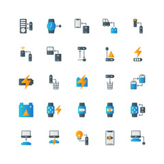 Set of battery use, electricity, flat style icon - vector