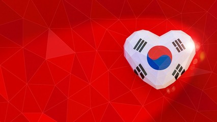 Republic of Korea national flag 3D heart background. 3D illustration