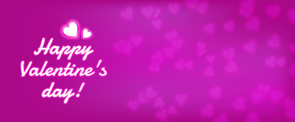 Happy Valentine's day card illustration design for the loved ones with realistic neon letters against pink background with heart shaped pattern texture. 