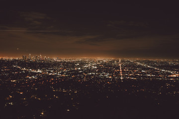 Los Angeles Panorama at night, California - Cityscape and Griffith Observatory