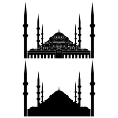 Set with Mosque silhouette icon logo template. Black Mosque icon vector Illustration design template isolated on a white backgraund