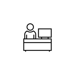 Reception line icon, outline vector sign. Office Worker Icon Person on Help Desk Service and Working in Glyph Pictogram illustration