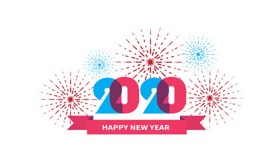 Happy new year 2020 Celebration design template ,colourful text with white background . Minimalis template Design for calendar, greeting cards or print