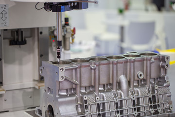 CMM Coordinate Measuring Dimension Machine inspecting engine part