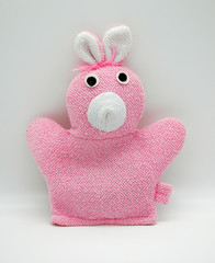 toy pink bunny on a white background