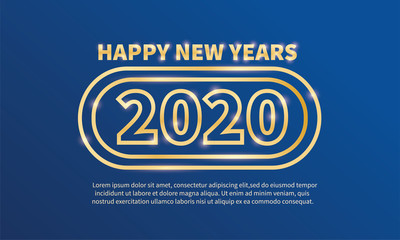 Happy new year 2020 Celebration design template , Elegant gold text with light. Minimalistic template Design for calendar, greeting cards or print