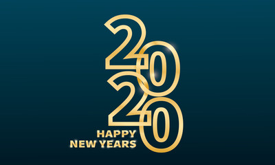 Happy new year 2020 Celebration design template , Elegant gold text with black background. Minimalistic template Design for calendar, greeting cards or print