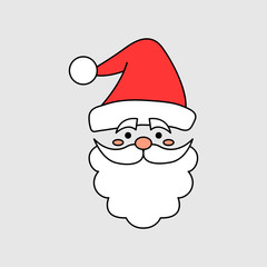 Santa Claus face with beard and mustaches - vector icon. Santa Claus with red hat. Vector illustration