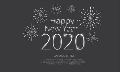 Fototapeta na wymiar Happy new year 2020 Celebration design template , Elegant silver text . Minimalistic template Design for calendar, greeting cards or print
