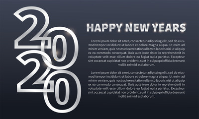 Happy new year 2020 Celebration design template , Elegant silver text . Minimalistic template Design for calendar, greeting cards or print