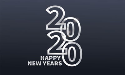 Happy new year 2020 Celebration design template , Elegant silver text . Minimalistic template Design for calendar, greeting cards or print