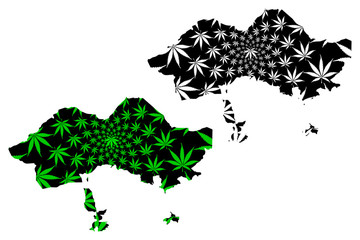 Fergana Region (Republic of Uzbekistan, Regions of Uzbekistan) map is designed cannabis leaf green and black, Fergana map made of marijuana (marihuana,THC) foliage....