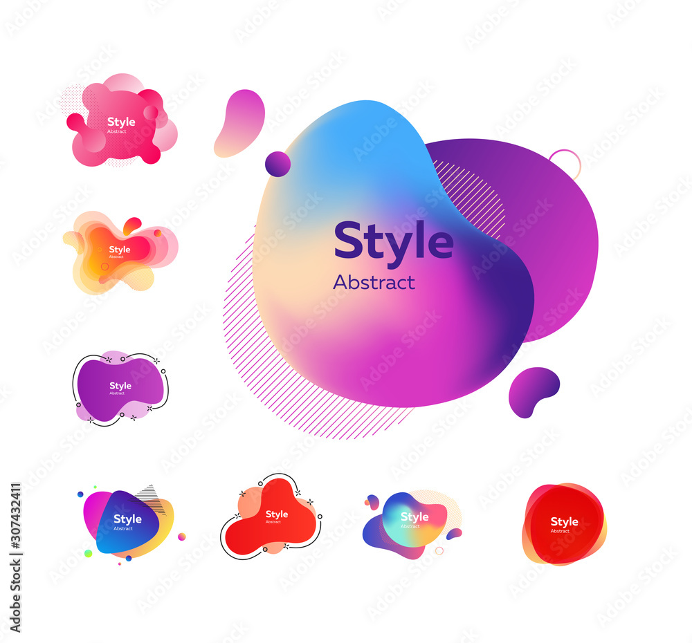 Aufkleber multi-colored abstract liquid shapes. dynamical colored forms. gradient banners with flowing liquid 