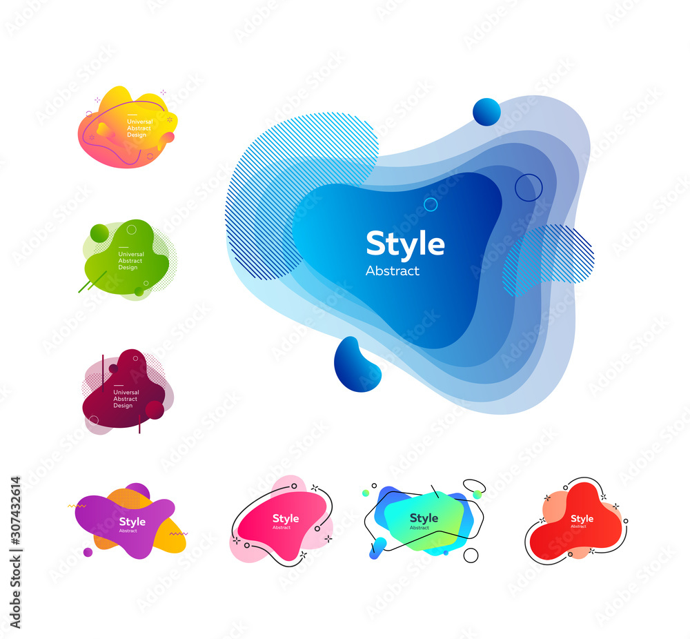 Poster multi-colored collection of creative shapes. dynamical colored forms and line. gradient banners with