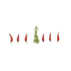 Abstract christmas background in the form of candles and spruce made of rosemary and chili pepper on a white background. Food concept, christmas minimalism