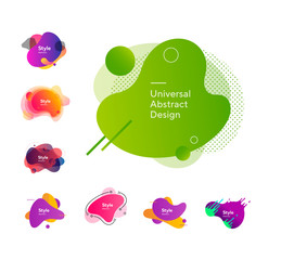 Set of bright abstract figures. Dynamical colored forms and line. Gradient banners with flowing liquid shapes. Vector illustration. Can be used for placard, webinar, presentation