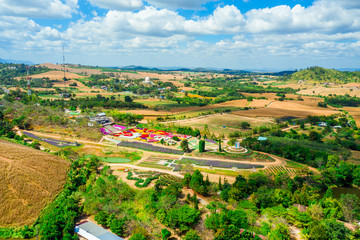 Fototapeta na wymiar Aerial view landscape in Nakhon Ratchasima province, Thailand. Scenery consist of mountain and blue sky with clouds.