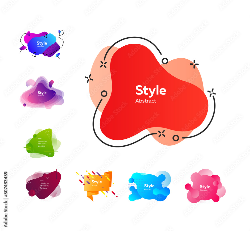 Poster set of creative abstract graphic elements. dynamical colored forms. gradient banners with flowing li