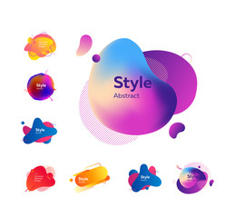 Set of creative multi-colored bubble-shaped objects. Dynamical colored forms and line. Gradient banners with flowing liquid shapes. Template for design of logo, flyer or presentation. Vector