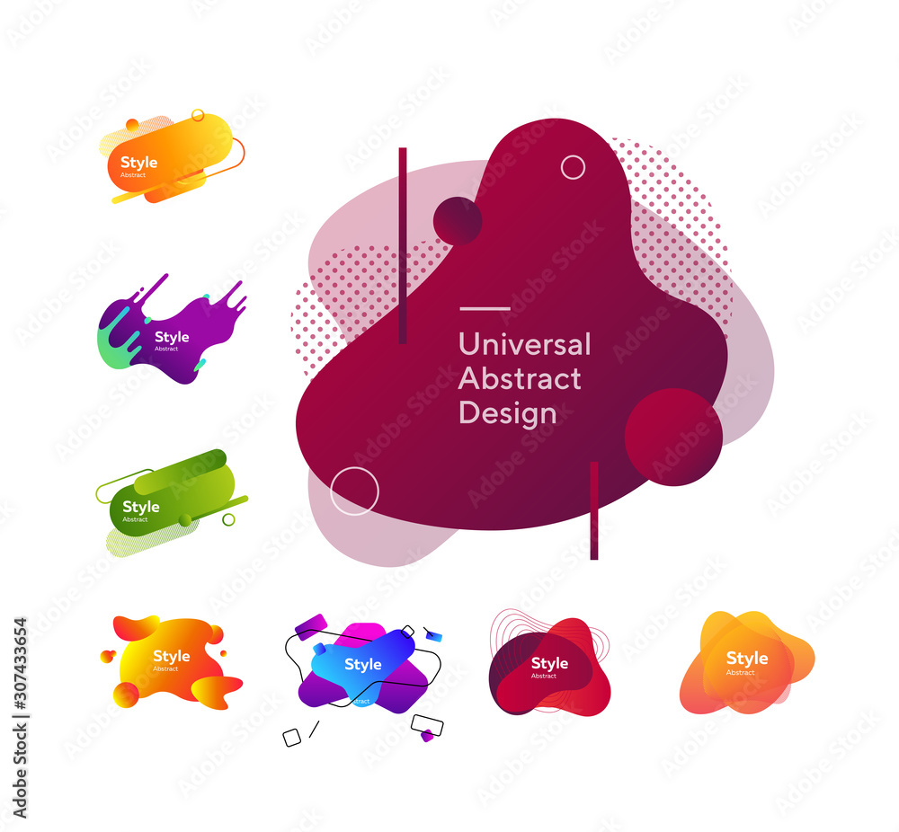 Poster set of modern design colored elements. dynamical colored forms. gradient banners with flowing liquid