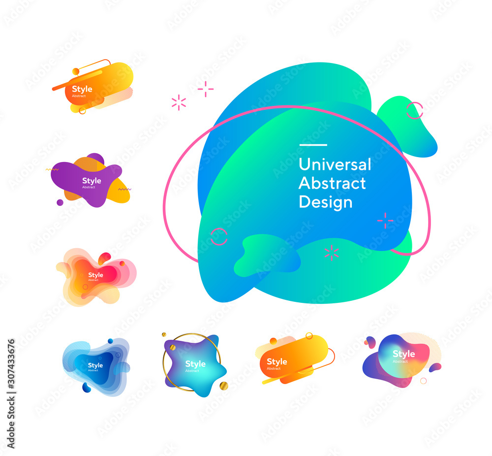 Poster set of modern trendy geometric elements. dynamical colored forms and line. gradient banners with flo
