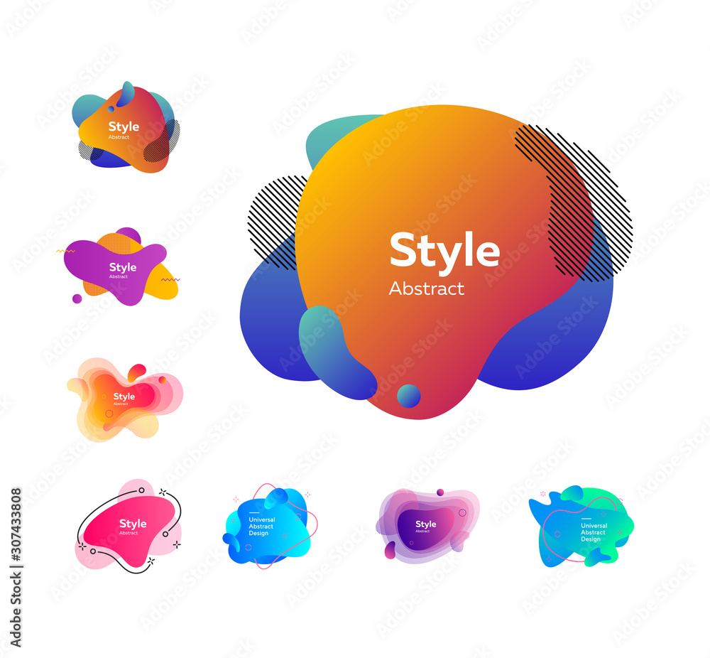 Poster set of muted multi-colored abstract shapes. creative background. dynamic effect. futuristic technolo