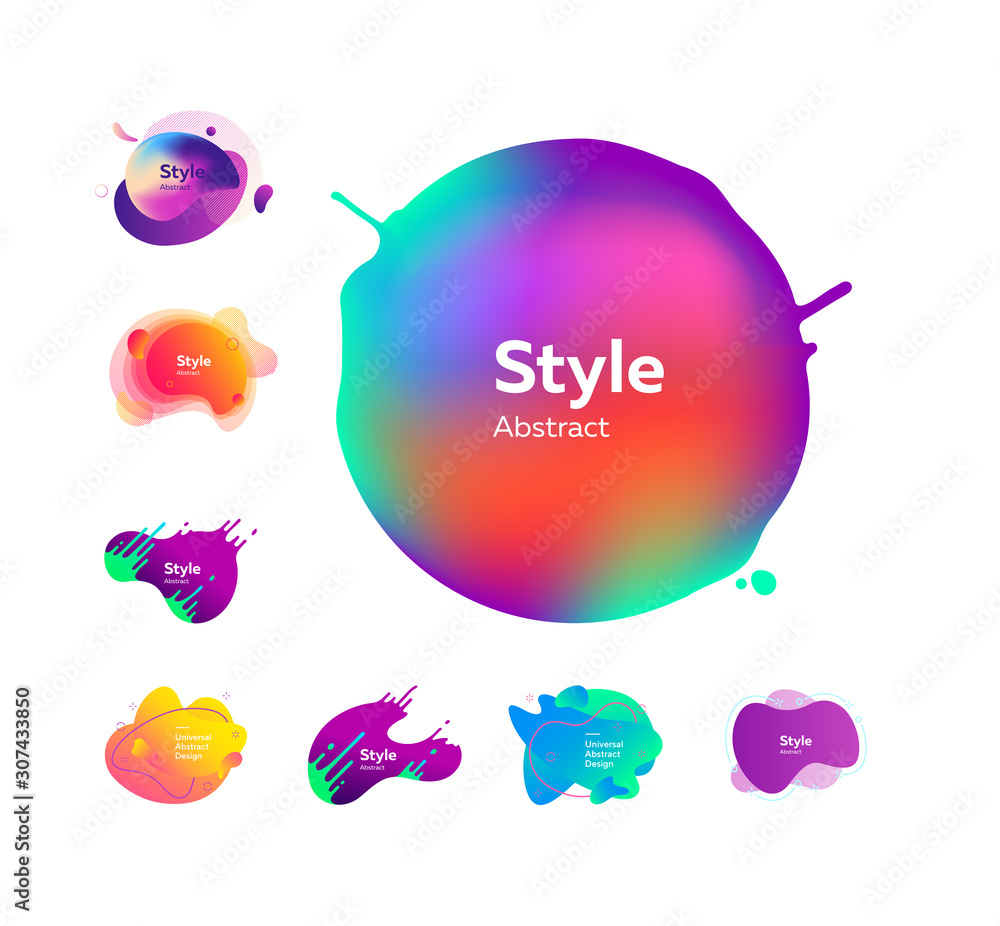 Poster set of splashing abstract graphic elements. design background with flowing shapes. vector illustrati