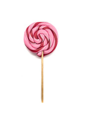 Candy on a stick isolated on a white background. Pink candy. Big caramel.