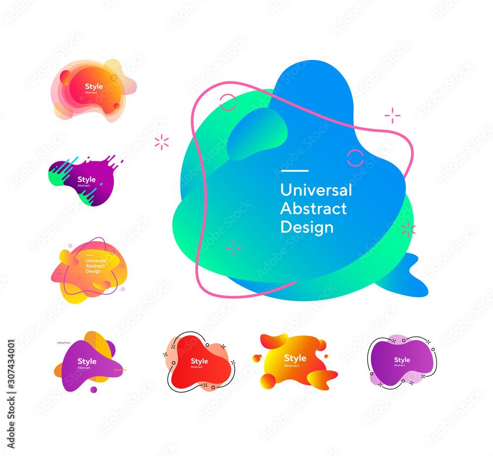 Poster set of vibrant abstract dynamical shapes. gradient banners with flowing liquid shapes. template for 