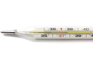 Thermometer isolated on a white background. Thermometer with temperature. Measuring the temperature of the patient.