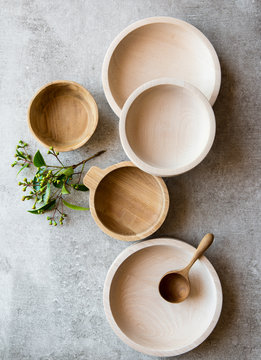 Hand crafted wooden bowls and spoon homewares