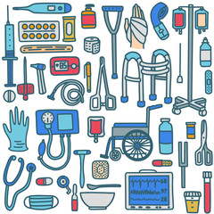 Nurse Medical Instruments in Hand-Drawn Doodle Style