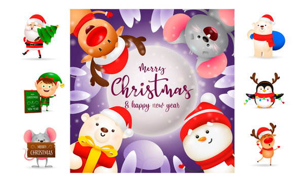 Merry Christmas and happy New Year banner. Text with decorations can be used for invitation and greeting card. New Year concept