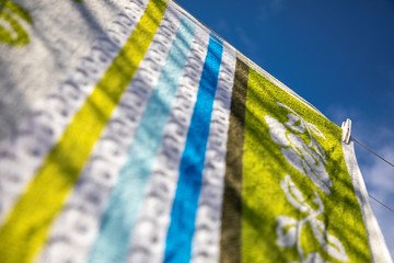 Laundry is drying outside on sunny day