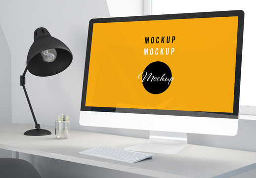 Minimal Desktop with Computer Screen Mockup