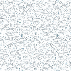 Dinosaur. Hand drawn dinosaurs vector seamless background. Dinosaur sketch drawing illustration. Part of set.